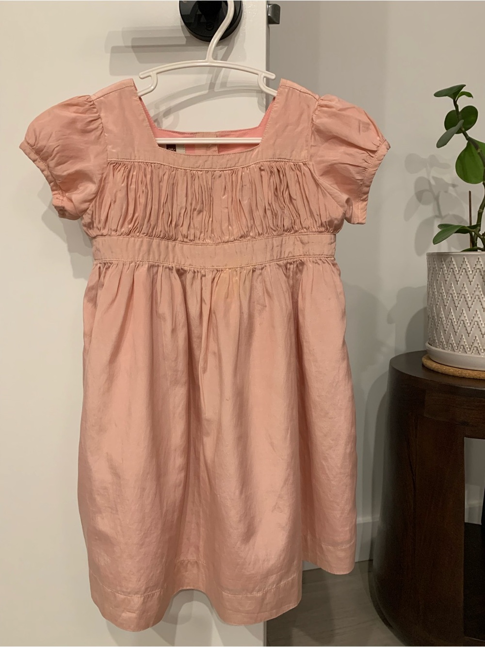 Tea Collection Peach Pink Smocked Short-Sleeve Dress silk/cotton dress